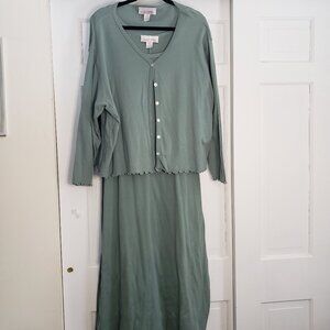 Women's 2 piece Cotton Dress- Size 1X - Sage Green